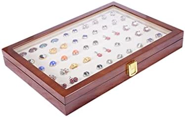 SAWQF Стъклена Кутия За Съхранение на 50 двойки Капацитет Ковчег За Бижута Боядисана Дървена Кутия за Автентично 350*240*55
