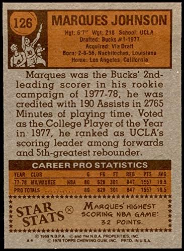 1978 Topps 126 Маркес Джонсън Милуоки Бъкс (баскетболно карта) в Ню Йорк / Mount Бъкс UCLA