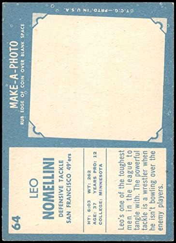 1961 Топпс 64 Лео Номеллини Сан Франциско 49ерс (Футболна карта) БИВШ 49ерс Минесота
