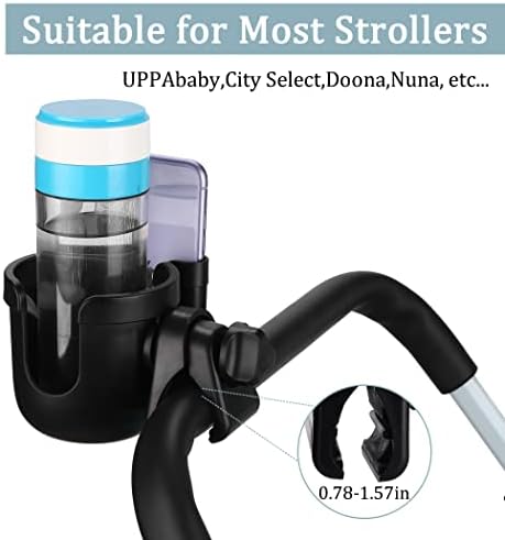 SuraУниверсална поставка за чаши за детски колички, регулируем държач за напитки с притежателя на телефона за детски колички, инвалидни колички, ходунков, мотор, ску?