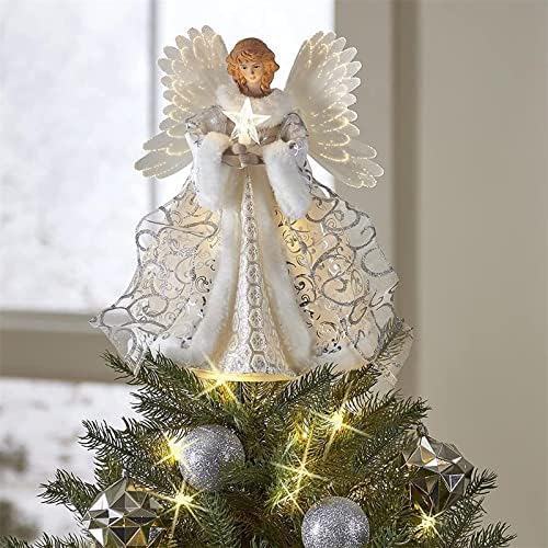 QBOMB Украса за Коледната Елха с Ангелите, Коледни Ангели с Мигащи led Светлини, 7,8 Коледни Украси и Празнична Украса