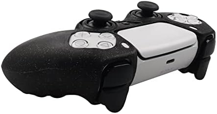 Блестяща кожа контролер RALAN PS5, противоскользящий силиконов защитен калъф, съвместим с wi-fi/кабелен геймпадом PS5, с 4 капачки за улавяне на палеца котешки лапой и Black Pro