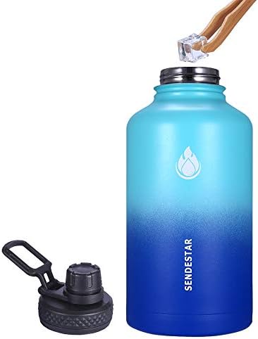 Бутилка за вода SENDESTAR от неръждаема стомана, 2 или 3 капачки (32 мл, 40 мл, 64 грама), Запечатани с двойно вакуумна изолация, бутилка за вода с широко гърло и сламена капак ?