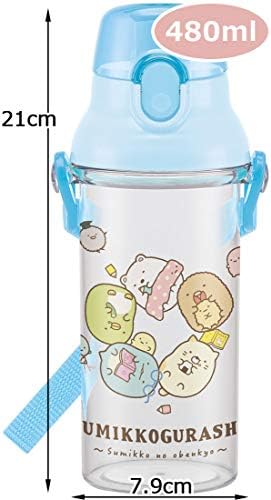 Детска бутилка за вода Skater PSB5KD, Бистра, 16,2 течни унции (480 ml), Sumikko Gurashi Obenkyo, Ширина 3,7 x Диаметър