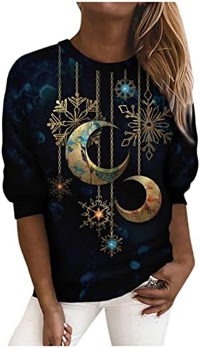 NOKMOPO/ Коледни Пуловери за жени, Дамска Мода, Всекидневни Пуловер с Дълъг ръкав и кръгло деколте и Принтом, Блузи,