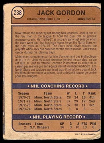 1974 О-Пи-Джи № 238 НХЛ Джак Гордън Норт Старс (хокейна карта) ДОБРИ Норт Старс
