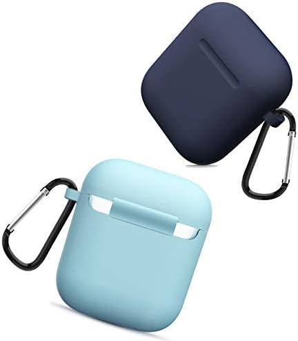 Съвместим с калъф AirPods Силиконова Защитната обвивка за седалките Airpods 2 и 1 (2 опаковки) Blue /Тъмно Син