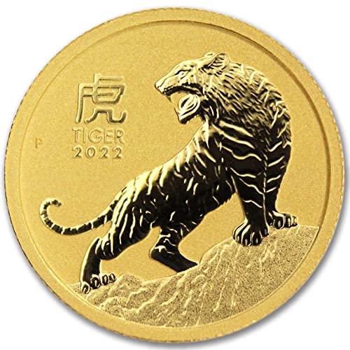 Монета 2022 г. от Австралийския златото Лунен Тигър тегло 1/10 унция, Брилянт, без лечение (в Капсули), със сертификат