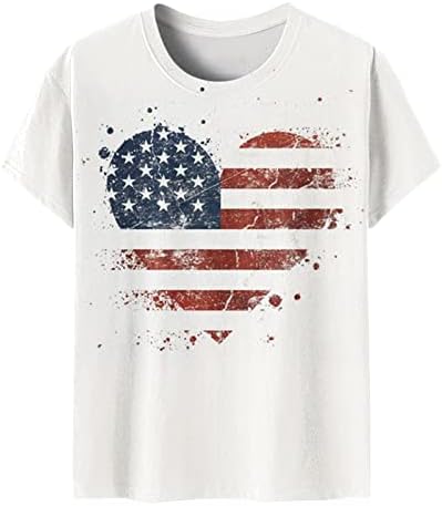 Горната Риза за Момичета 2023 Г., Памучен Блуза с Кръгло Деколте и къс Ръкав, Пеперуда, Американски Флаг, Графична Однотонная