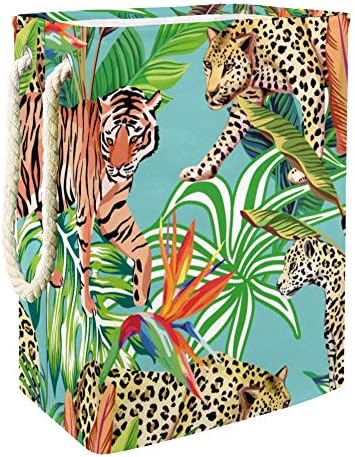 Тигър и Леопард в Джунглата 300D Оксфорд PVC, Водоустойчив Кошница за Дрехи, Голяма Кошница за Дрехи за Одеяла Дрехи Играчки в Спалнята