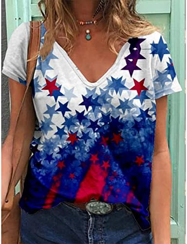 Тениски с Цветен Блок За момичета Merica Звезди със Звездна Фигура, Блузи С V-образно Квадратни деколтета, Тениски С