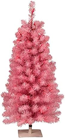 Изкуствена Коледна Елха от Розова Бор Vickerman 3', Мини-осветителни Тела с Розови Лампи с нажежаема Жичка - Коледна