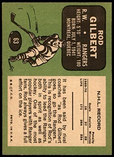 1970 Топпс Редовна хокейна карта 63 Вид Гилбърт от Ню Йорк Рейнджърс Клас Отличен