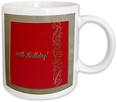 3dRose Керамична чаша с червено-златист дизайн на 88-ия ден от раждането, 11 грама