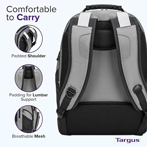 Дизайн на раница Targus Drifter II за бизнес пътувания, за пътувания и за работа, с големи отделения, здрав водоустойчив, Таен джоб с цип, защитен калъф за 16-инчов лаптоп, сив
