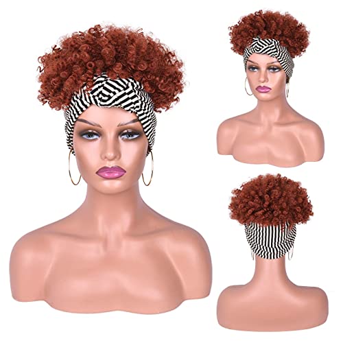 CURLCRAZY Къса Къдрава Афро-Перуки с превръзка на главата за черни жени, Къдрава перуки с повязками на главата, Перуки