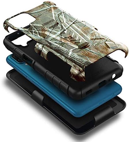 Калъф NZND за Samsung Galaxy A12 с предпазно фолио от закалено стъкло (пълно покритие), кобур на колана, с вградена стойка,