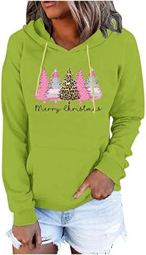 hoksml Lounge Блузи С Качулка За Жени, Пуловер с Дълги Ръкави и Принтом Дядо Коледа, Свитшоты С Джоб Kanga, Удобни Капаци