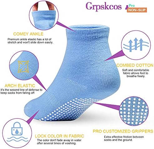 GRPSKCOS Нескользящие Чорапи за Малки Момчета и Момичета, 12 Двойки Противоскользящих Лепкави Детски Чорапи, Памучни