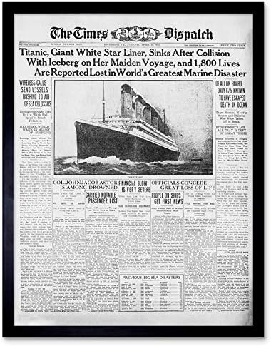 Вестник Първия Лист Страница Катастрофа На Титаник От 1912 Times Изпращане На И Без Рамка Стена Художествен Плакат С