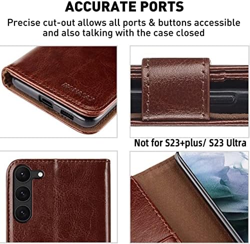Чанта-портфейл MONASAY за Galaxy S23 5G, [RFID Заключване] Кожен Калъф-книжка с панти капак и притежател на кредитна