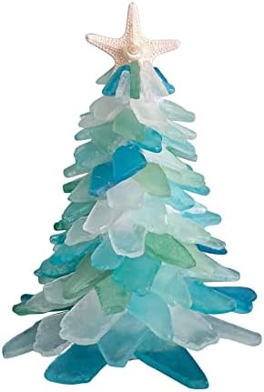 JZENZERO Красива Коледно Дърво от Морския стъкло, Плажни Коледна Украса, Настолна Коледно Дърво от Кристал, Синя и Зелена