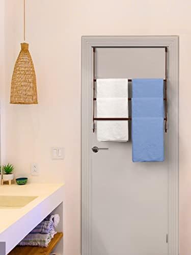 Регулируема налокотник над вратата троен държач за кърпи с куки, закачалка за топъл кърпи за баня, бронз