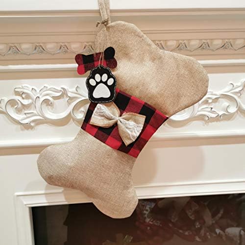 YELAIVP Коледни Чорапи за домашни Кучета, 2, Каре от Зебло, Празнични Окачени Костни Чорапи, Каминное Дърво, Коледна