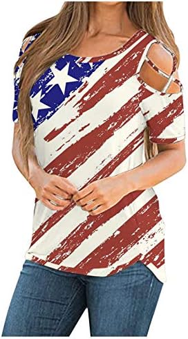 На 4 юли, Тениски за жени, Туника с къс ръкав и V-образно деколте, Потник с Американския Флаг на Звезди, Райета Патриотическая Риза, Туника, Върхове