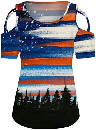 На 4 юли, Тениски за жени, Туника с къс ръкав и V-образно деколте, Потник с Американския Флаг на Звезди, Райета Патриотическая