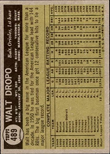 1961 Topps 489 Уолт Дропо Балтимор Ориълс (Бейзболна картичка) VG Orioles