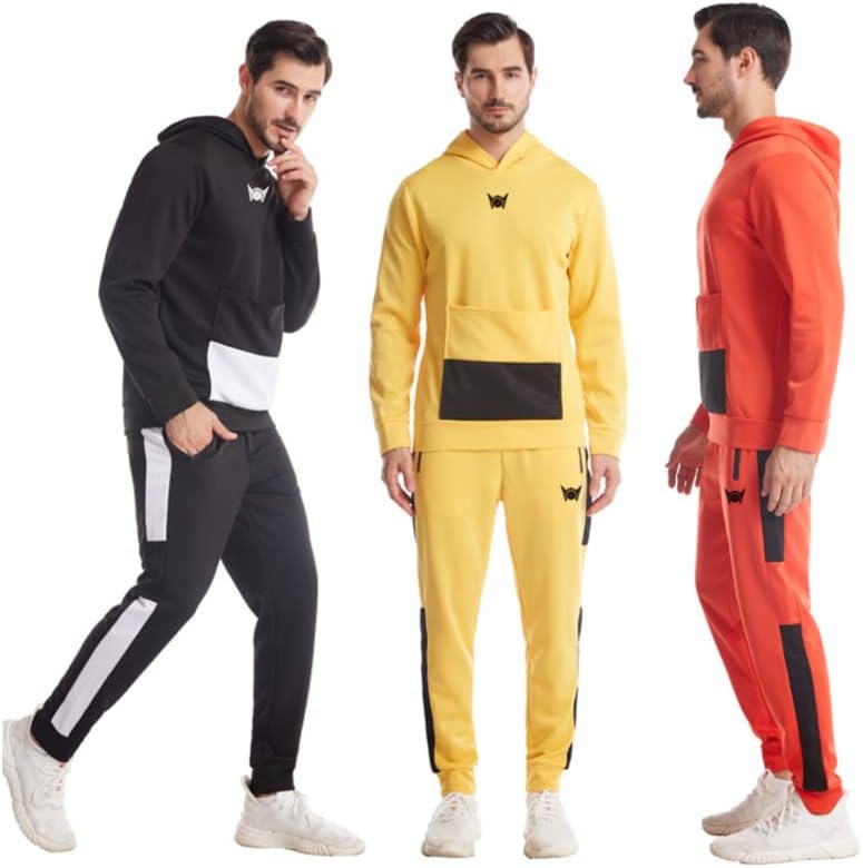 Мъжки Пролетно-Есенен Спортен комплект от две части с цветен блокированием за Почивка, Пуловер с качулка за фитнес, Спортни