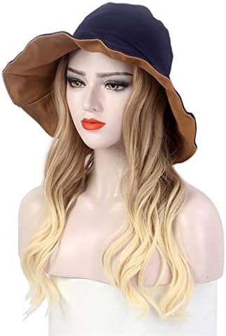 KLKKK, дамска шапка за коса, рибарска шапка черен цвят, перука плюс шапка, дългата кудрявая златна шапка за перука