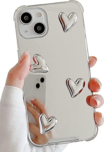 DIMEIYA е Съвместим с калъф iPhone 12/12 Pro, огледален старши сребро с хубаво сърце, меко силиконово прозрачно огледало
