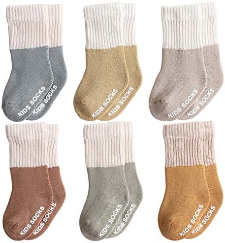 Belsmi 6 Опаковки Детски Чорапи Aniti Slip Чорапи до Коляно на Дебел Топъл Зимен Чорап