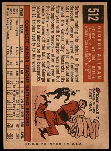 1959 Topps 512 Джордж Олтман Чикаго Къбс (Бейзболна картичка) VG Cubs