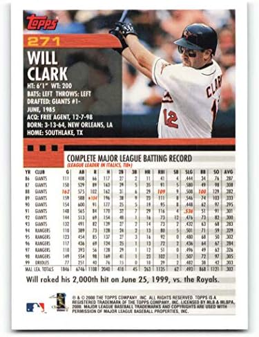 2000 Topps 271 Уил Кларк, Ню Йорк-Бейзбол Балтимор Ориолз