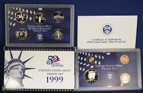 Набор от пробни монети, монетен двор на Съединените Щати 1999 г. съобщение (общо 9 монети)